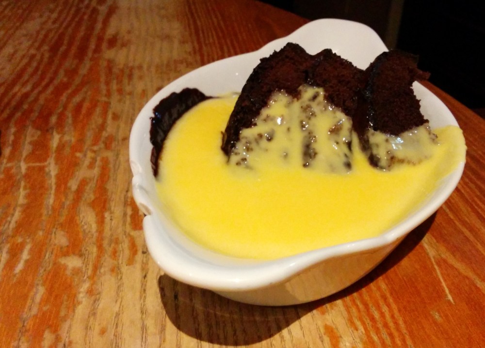 Fudge Cake with Custard at the White Horse