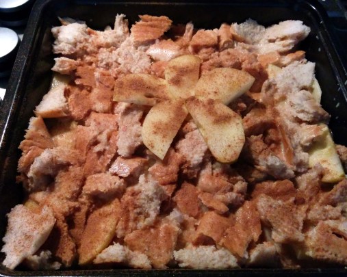 bread pudding to go into oven